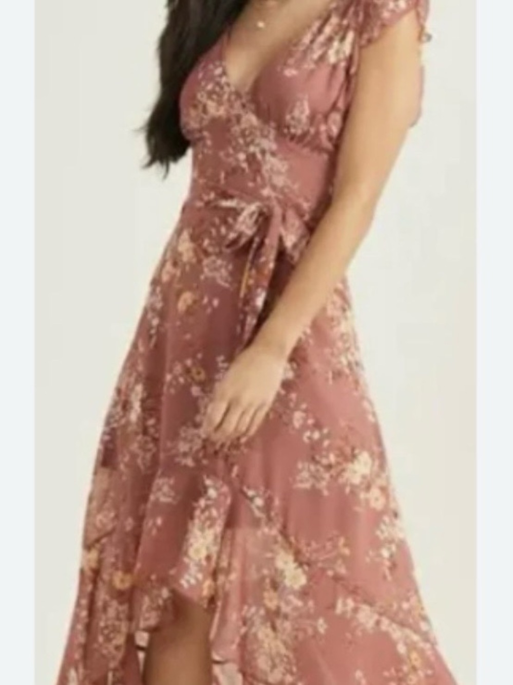 New Altar’d State Small floral print ruffle accent hi low maxi dress